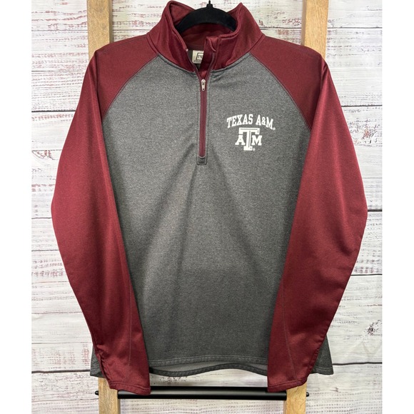 Pro Edge Tops - Texas A&M Aggies Women's‎ Quarter Zip Pullover Maroon Grey Fleece Medium/Large